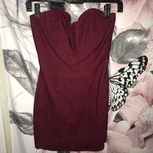 Wine red strapless mini dress